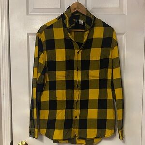 H&M Men's Yellow and Black Checkered Shirt